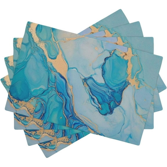 Teal Turquoise Blue Placemats Set of 4, 12 x 18 Inch Decorative Place Mats for Dining Table Decor, Linen Washable Table Mats for Kitchen Outdoor Party Home Decor