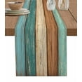 thumbnail image 1 of Teal Turquoise Burlap Cotton Table Runner 16x72 Inches Long, Retro Farmhouse Wood Grain Brown Farmhouse Table Runners, Outdoor Dining Tablecloths Decor for Baby Shower/Party/Wedding, 1 of 6