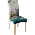 thumbnail image 1 of Teal Turquoise Chair Covers Abstract Boho Dining Chair Cover Stretch Dining Chair Slipcover Removable Washable Kitchen Chair Cover Parson Chair Covers Set of 6 Living Room Chair Covers, 1 of 6