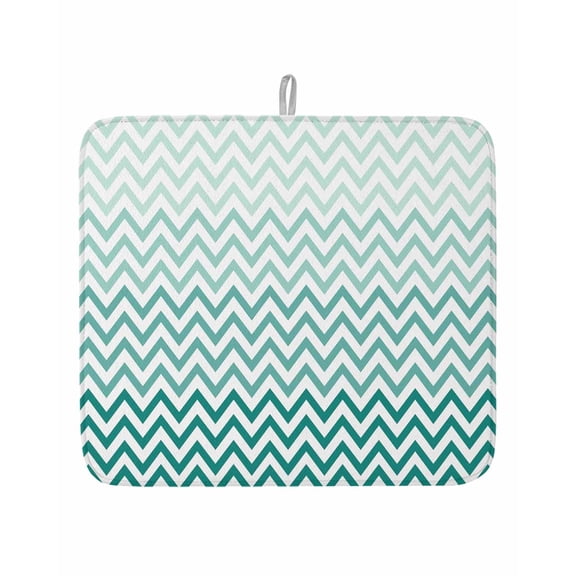 Teal Turquoise Chevron Stripes Dish Drying Mats for Kitchen Counter,Absorbent Microfiber Dish Drainer Rack Mat Ombre Abstract Art Drying Pad for Sinks,Utensils,Countertops,16x18in