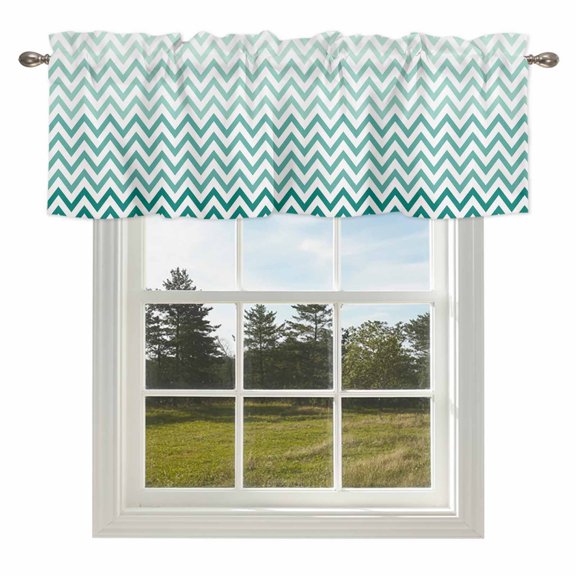 Teal Turquoise Chevron Stripes Valances for Windows Ombre Abstract Art Rod Pocket Curtain Valance Window Treatment Short Curtains for Kitchen Living Room,42x12in