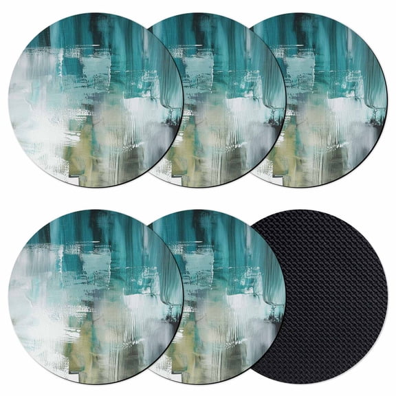 Teal Turquoise Coasters Set of 6, Absorbent Coasters for Drinks, Modern Abstract Minimalism Ombre Art Coaster for Desk Coffee Table Protection, Home Decor House Warming Gifts 4"