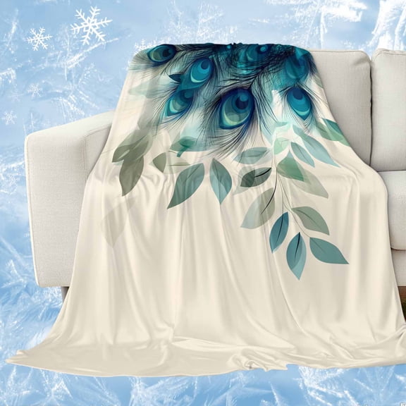 Teal Turquoise Cooling Blanket,Lightweight Breathable Summer Throw Blanket with Double Sided Cold Effect,Peacock Feathers Aesthetics Eucalyptus Picnic Blankets Bed Sheet for Hot Sleepers 30"x40"