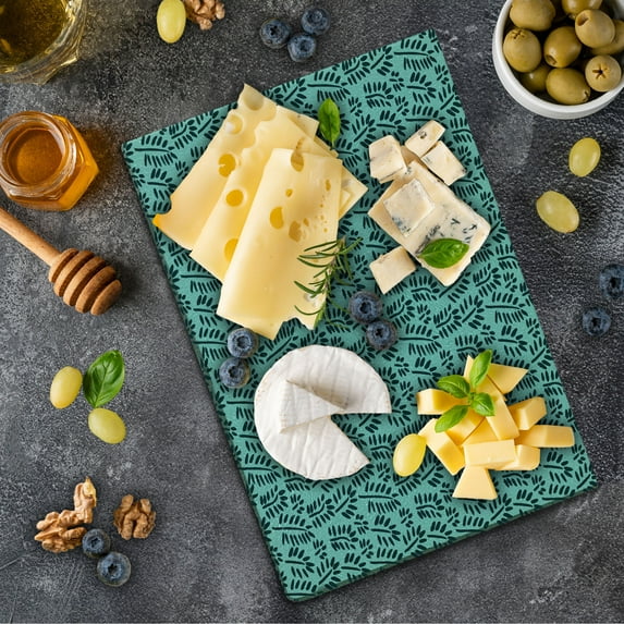 Teal and Turquoise Cutting Board, Leaf Pattern Nature Botany Garden Growth Harvest Illustration, Decorative Tempered Glass Cutting and Serving Board, Small Size, Turquoise Dark Teal, by Ambesonne