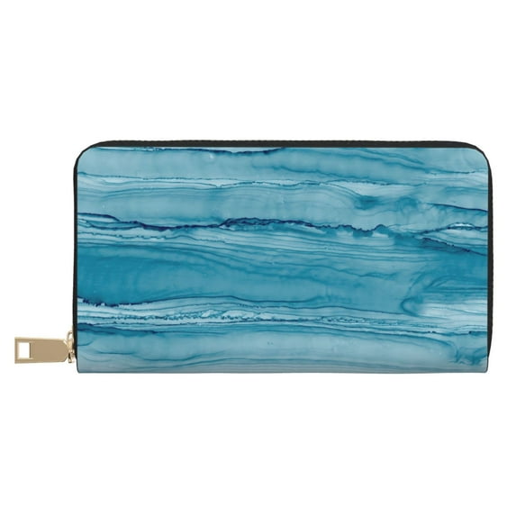 Teal Turquoise Fluid Stripes Wallet Women, Leather Bifold Multi Card Wallet, Women's Wallets, Long Purse