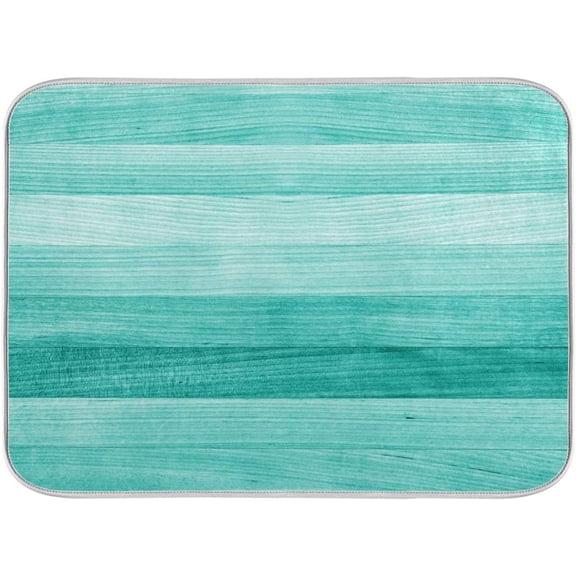 Teal Turquoise Green Wood Dish Drying Mat for Kitchen, Absorbent Microfiber Drying Pad Dish Mat, 16" X 18"