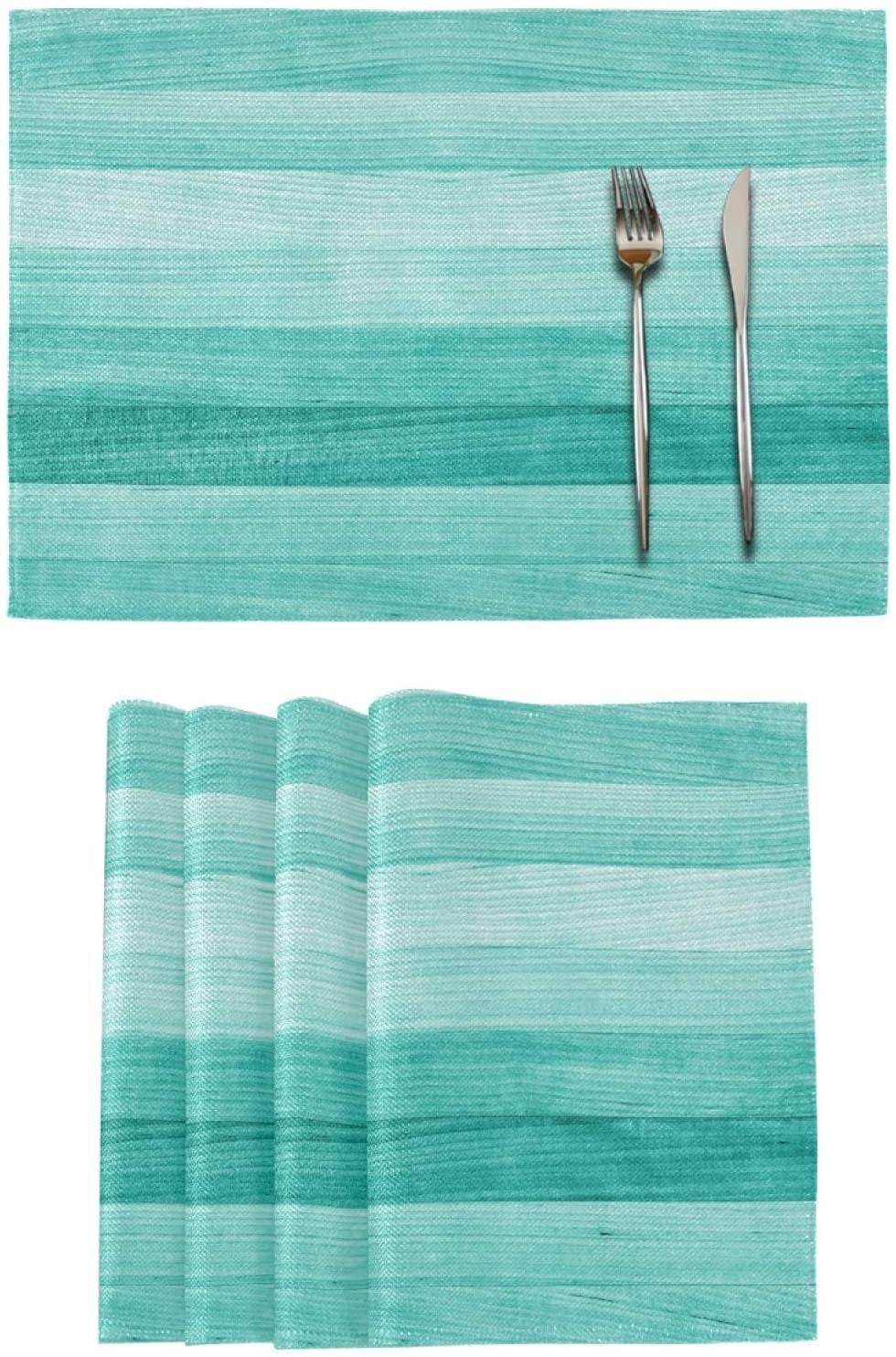 Teal Turquoise Green Wood Placemats Set of 6 Washable NonSlip Table