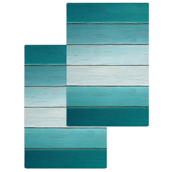 Teal Turquoise Kitchen Dish Towels for Drying Dishes Set of 2, Farmhouse Abstract Gradient Wooden Plank Waffle Weave Microfiber Hand Tea Bathroom Towels Quick Dry & Absorbent Towel 15.7x23.6