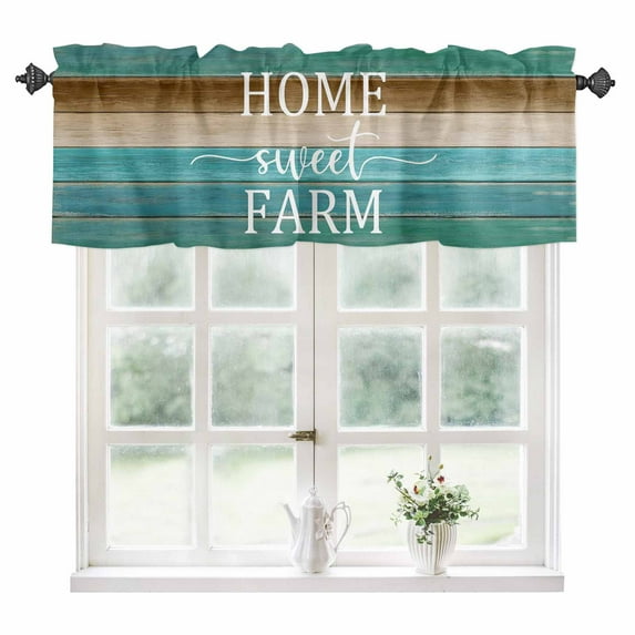 Teal Turquoise Kitchen Valances for Windows 60x18 Inch Kitchen Curtains Valances Rod Pocket Vintage Farm Brown Country Wood Grain Bathroom Window Valances for Window Treatment Decor