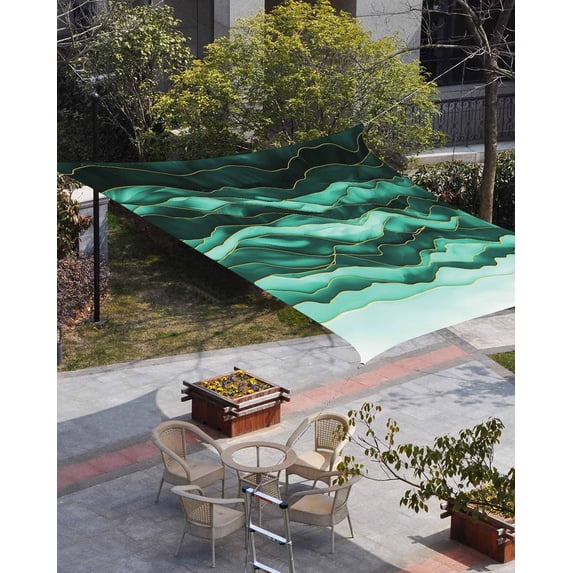Teal Turquoise Marble Sun Shade Sail 12'x16' Rectangle Outdoor Shade Canopy, Abstract Wave Lines Porch Shades Outdoor Sun Blocking Screen, Sunshade Cloth Covers for Patio/Deck/Garden