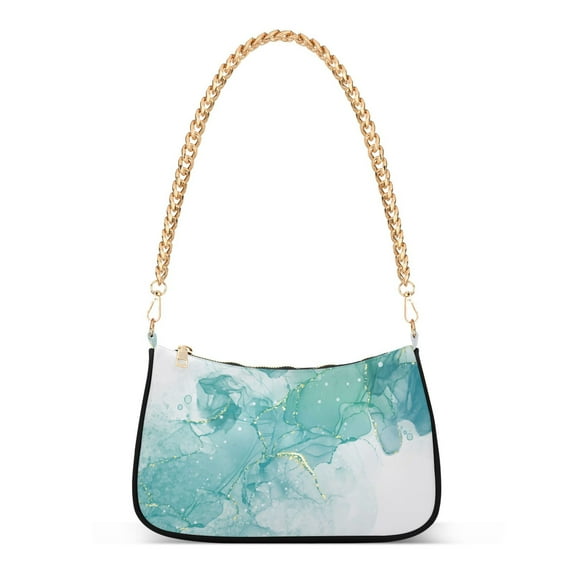 Teal Turquoise Mint Marble Womens Chain Shoulder Bag Tote Handbag Clutch Hobo Purse with Zipper for Travel Casual