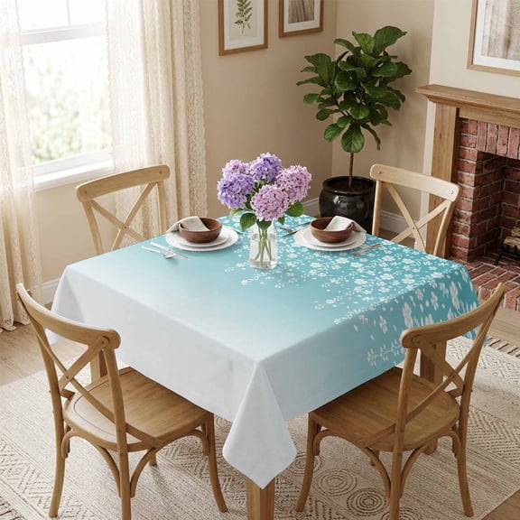 Teal Turquoise Ombre Flowers Square Tablecloth 54x54 Inch Plant Leaves with Floral Waterproof Polyester Tablecloth for Dining Table, Washable Table Cover for Kitchen Dining Room Wedding