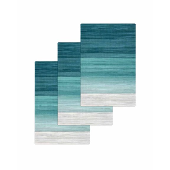 Teal Turquoise Ombre Kitchen Dish Towels for Drying Dishes Set of 3, Modern Abstract Gradient Lines Waffle Weave Microfiber Terry Hand Tea Bathroom Towels Quick Dry & Absorbent Towel 15.7x23.6