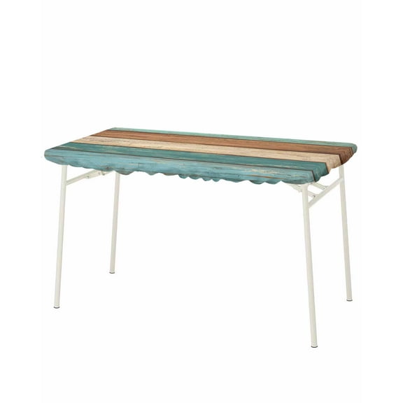 Teal Turquoise Rectangle Tablecloth, Waterproof Elastic Fitted Table Covers for 8 Foot Tables, 32x96inch Decorative Tablecloths for Picnic, Camping, Indoor, Outdoor, Retro Farmhouse Wood Grain Brown