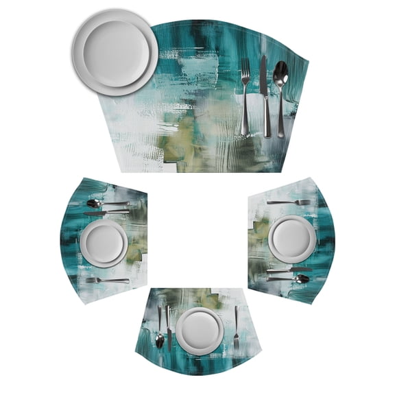 Teal Turquoise Round Table Placemats Set of 6 Wedge Placemats, Modern Abstract Minimalism Ombre Art Place Mats for Dining Table Set Washable Mats Kitchen Decor for Indoor Outdoor Wipe Clean
