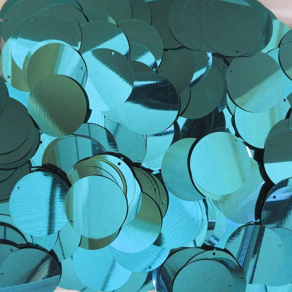 Teal Turquoise Sequins 24mm Top Hole Shiny Metallic Made in USA