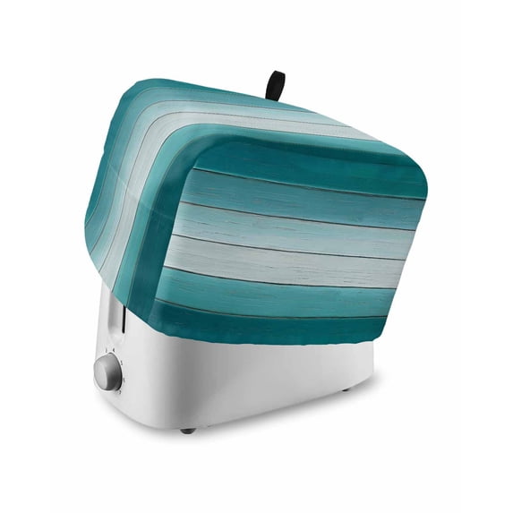 Teal Turquoise Small Toaster Cover 2 Slice, Kitchen Appliance Covers, Farmhouse Abstract Gradient Wooden Plank Toaster Oven Cover with Loop, Bread Machine Cover Polyester Dust Cover Protection