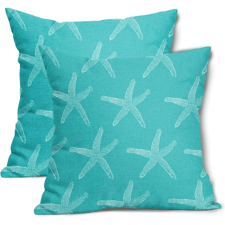 Starfish Nautical Pillow Covers 20x20 OUTDOOR Navy Blue Ocean