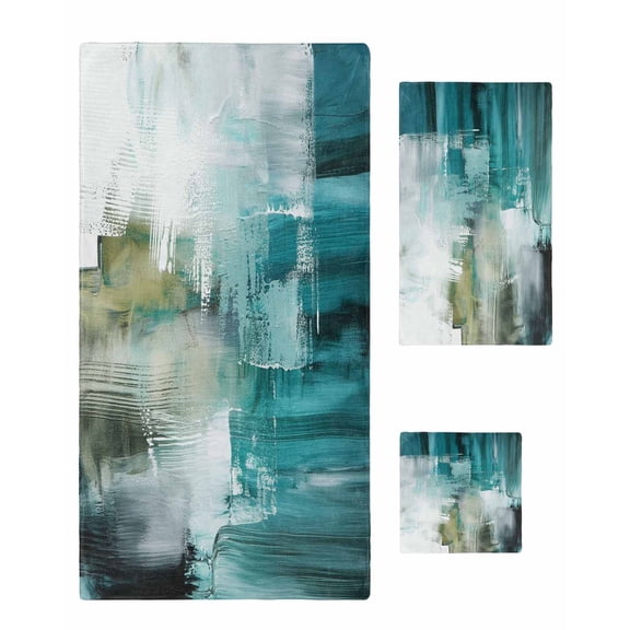 Teal Turquoise Towel Set of 3, Soft Microfiber Bath Towels, Hand Towel, Washcloths, Modern Abstract Minimalism Ombre Art Quick-Dry Absorbent Towels for Bathroom Kitchen Hotel Beach Gym Spa