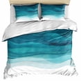 thumbnail image 1 of Teal Turquoise Waves Bedding 3 Piece Duvet Cover Set Full Size, Ombre Coastal Ocean Water Abstract Soft Microfiber Comforter Cover with Zipper Closure & Pillowcases, FadeResistant Quilt Cover, 1 of 9