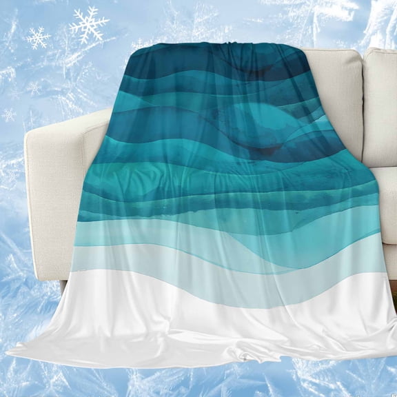 Teal Turquoise Waves Cooling Blanket for Hot Sleepers,Soft Cool Summer Blanket for Night Sweats,Ombre Coastal Ocean Water Abstract Lightweight Ice Silk Bed Throw Blankets All Season 50"x60"