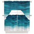 Wave Power Rods Teal Turquoise Waves Kitchen Tier and Swag Window Curtain Set for Small ...