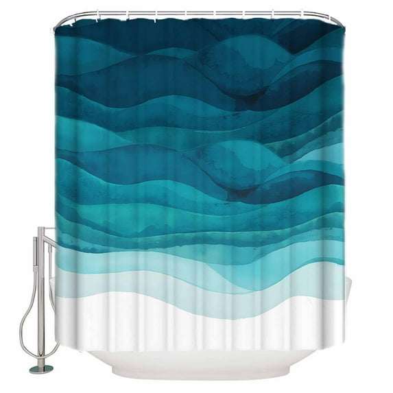 Teal Turquoise Waves Shower Curtains for Bathroom Waterproof Fabric Bath Curtains Decor Bath Tub Curtain Ombre Coastal Ocean Water Abstract Decorative Shower Curtain Sets with 12 Hooks, 72x72 Inch