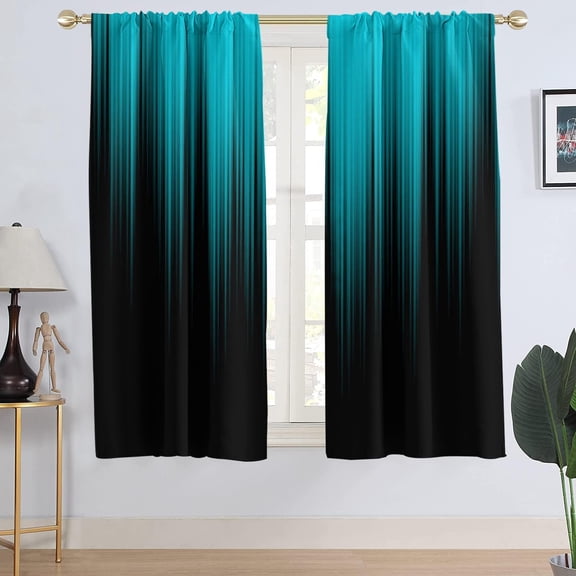 Teal Turquoise Window Curtain Aqua Black Dark Abstract Modern Ombre Blue Gray Grey Art Modern Simple Two Tone Wide Living Room Bedroom Drapes Treatment Fabric 1 Pair, 52" W x 63" L, Gradient