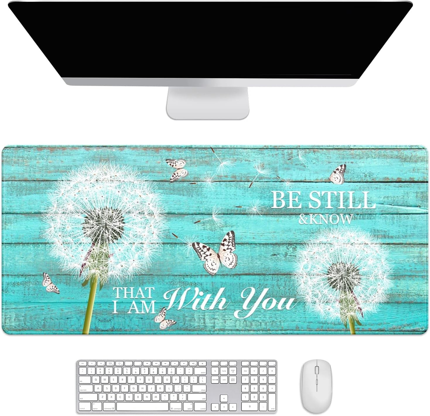 Teal Turquoise Wood Dandelion Desk Mat, Desk Accessory, Cute Workspace, Trendy Workspace, Trendy, 35.4x15.7in Large Gaming Mouse Pad, Cute Desk Topper, Pretty Desk Pad