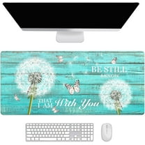Teal Turquoise Wood Dandelion Desk Mat, Desk Accessory, Cute Workspace, Trendy Workspace, Trendy, 35.4x15.7in Large Gaming Mouse Pad, Cute Desk Topper, Pretty Desk Pad