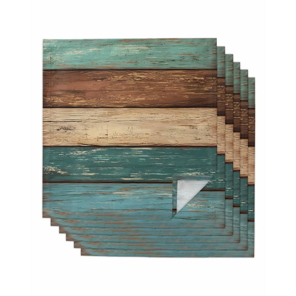 Teal Turquoise Wooden Cloth Napkins Set of 6 Reusable Dinner Napkins, Rustic Retro Farmhouse Western Country Cocktail Napkin Washable Table Napkins for Wedding/Holiday Party/Baby Shower 20"x20"