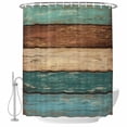 thumbnail image 1 of Teal Turquoise Wooden Shower Curtain Set - Standard 72" x 72" Washable Bathtub Curtain with 12 Hooks, Rustic Retro Farmhouse Western Country Waterproof Fabric Shower Curtains for Bathroom Décor, 1 of 6