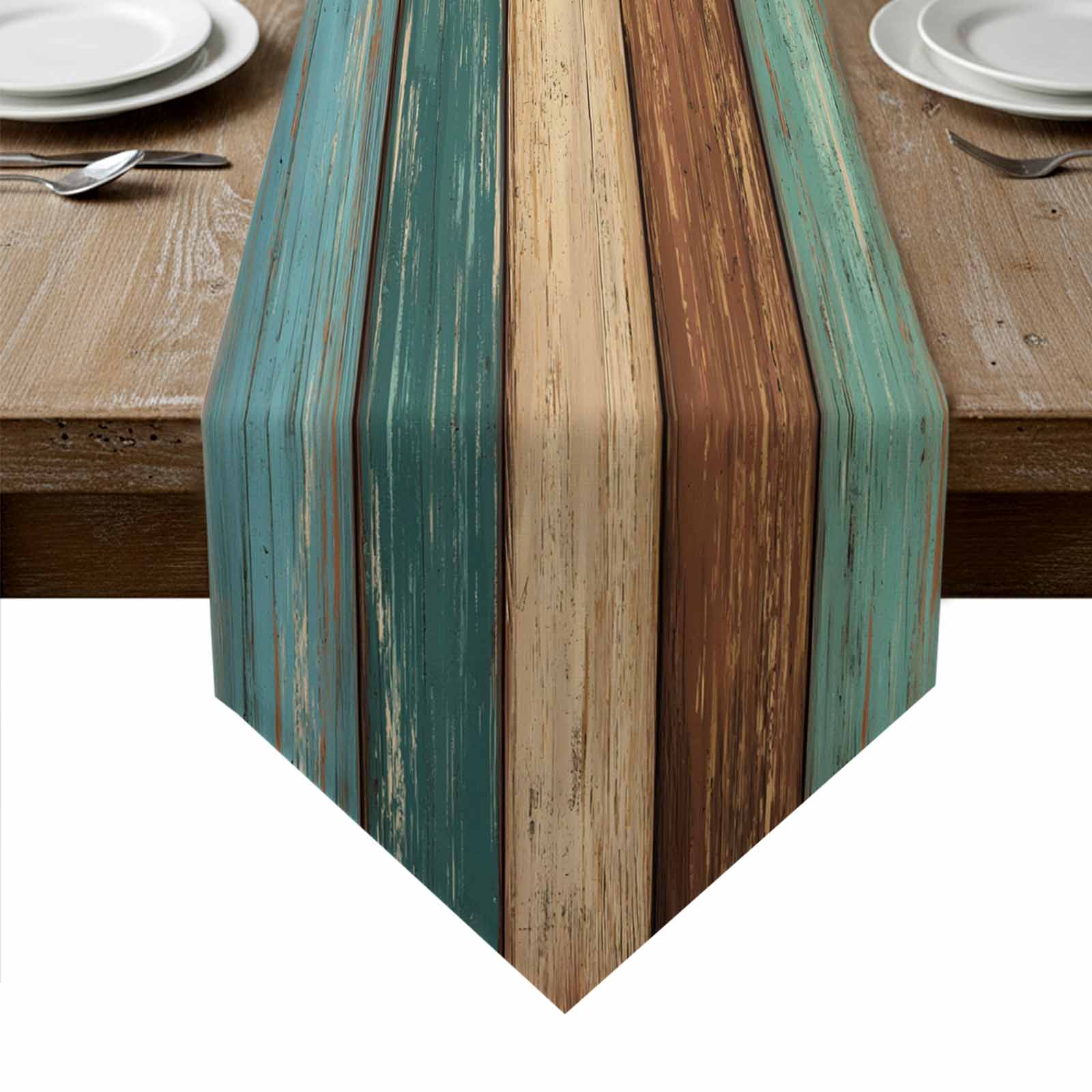 Western Rustic Table Runner Teal Turquoise Wooden Table Runner Linen Burlap Table Runner 108 Inches ...