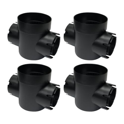 Teal Turtle 6 Inch Round Catch Basin, Double Outlet Yard Drainage Basin, Outlets Fit 3 Inch or 4 Inch Sewer and Drain Pipe, Corrugated Pipe, or 4 Inch DWV Pipe, Black, 4 Pack