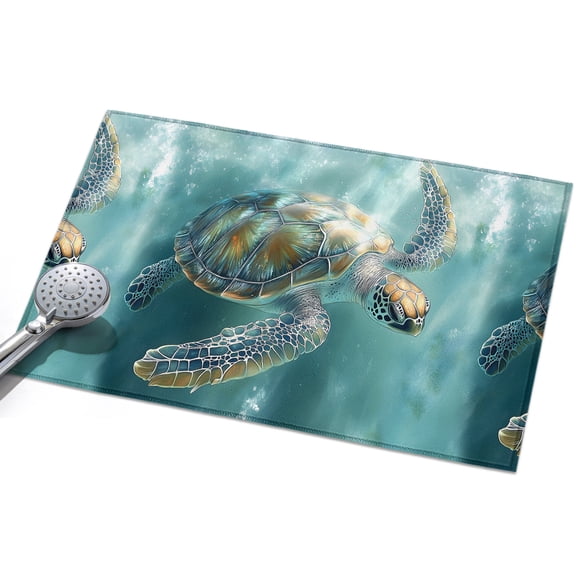 Teal Turtle Area Rugs 2x3ft Ocean Seawater Floor Rug Non Slip Low Pile Ultra Soft Throw Carpet for Entryway Indoor Entrance Kitchen Bathroom
