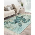 thumbnail image 1 of Teal Turtle Coastal Large Area Rug 4x6ft Woven Runner Rug,Summer Beach Nautical Starfish Washable Living Room Bedroom Kitchen Bathroom Classroom Carpet with Tassels,Indoor Outdoor Throw Door Mat, 1 of 5