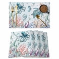 thumbnail image 1 of Teal Turtle Coastal Placemats Set of 8, Octopus Coral Summer Beach Starfish Placemats for Dining Table, Place Mats for Kitchen Tabletop, Waterproof Wipeable Dining Table Mats Set, 1 of 9