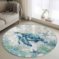 thumbnail image 1 of Teal Turtle Coastal Round Area Rug 3.3Ft Washable Circle Rugs for Dining Room Table, Summer Beach Coral Nautical Ocean Non-Slip Carpet Floor Mats Indoor Outdoor Carpet Runner Aesthetic Home Decor, 1 of 8
