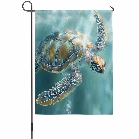 Teal Turtle House Flags For Outdoor, Ocean Seawater Small Double Side Yard Flags Weather Proof House Decor for Lawn Outside Holiday 28 x 40 Inches