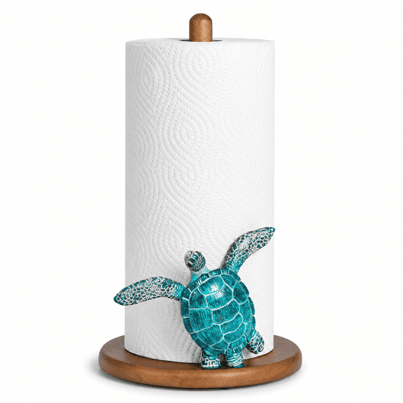 Teal Turtle Wood Paper Towel Holder Countertop Decor