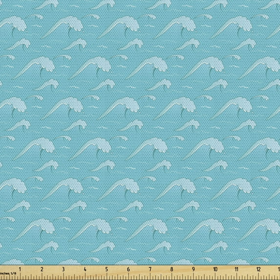 Ambesonne Green Fabric by the Yard Upholstery, Japanese Ocean Cartoon, 5 Yards, Green