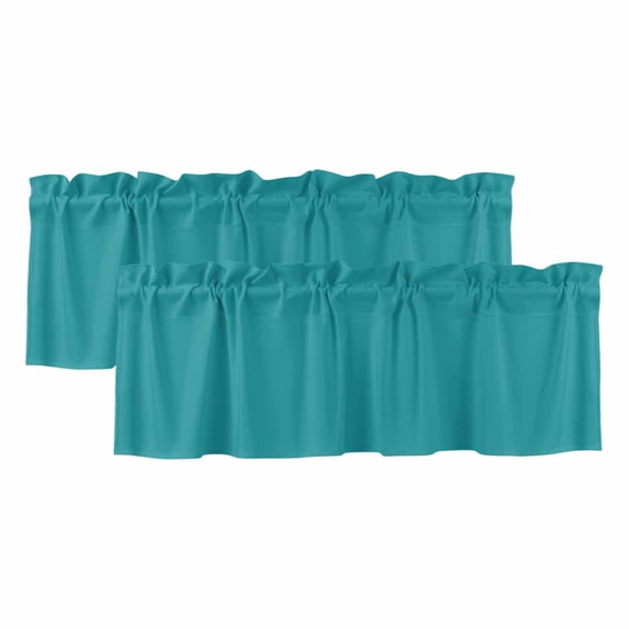 Teal Valances for Windows, Decorative Rod Pocket Window Valance Curtains, Turquoise Pure Teal Short Curtain Drapes for Kitchen/Bathroom/Living Room, 2 Panels, 60" W x 18" L