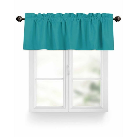 Teal Valances for Windows Solid Color Valance Rod Pocket Light Filtering Short Window Treatments Curtains for Kitchen Bathroom Living Room Bedroom, 1 Panel, 54 x 18 Inch