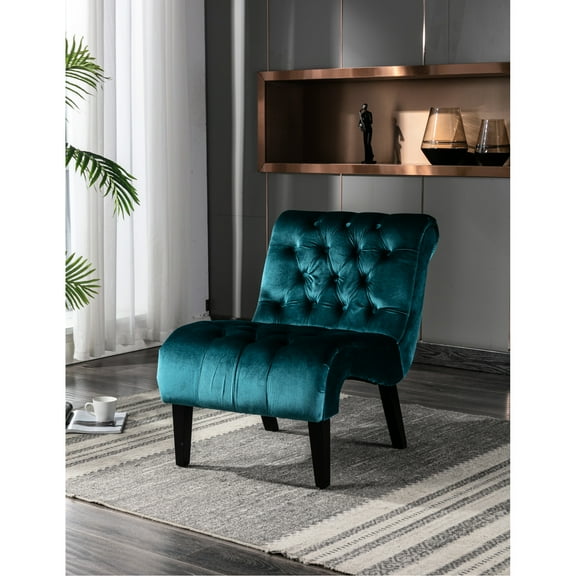 Teal Velvet Living Room Chair With Soft Cushion And Classic Look Lines