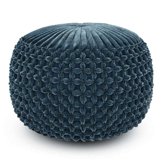 Teal Velvet Round Pouf Ottoman with Button Tufted Design for Living Room