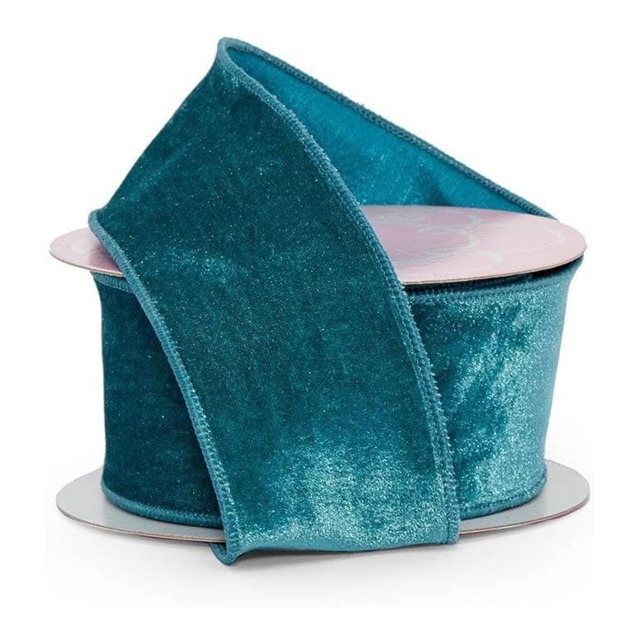 Teal Velvet Wired Edge Ribbon - 2.5 Inches Wide x 10 Yards (56004263) - Teal Gift Wrap Ribbons, Velvet Ribbons