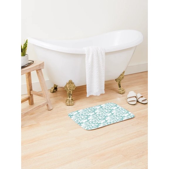 Teal Vintage Floral Scroll Doormat – Botanical Entryway Mat, 2 Sizes