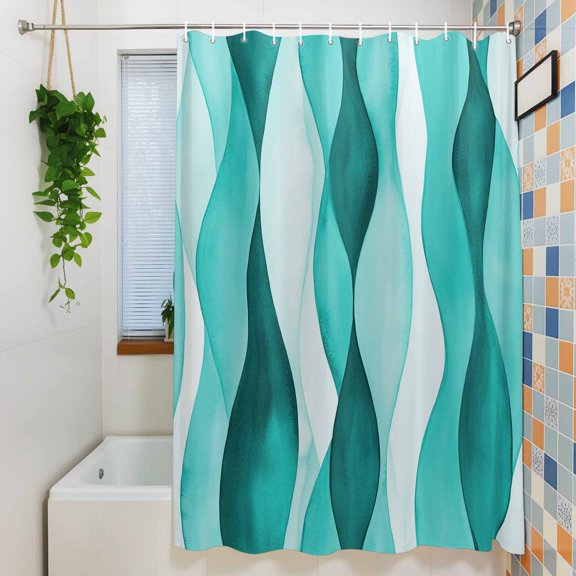 Teal Water Ripple Abstract Geometric Shower Curtain for Bathroom, Gradient Watercolor Style Waterproof Shower Curtains Washable Quick Dry with Hooks Bathtub Curtains 36x72IN