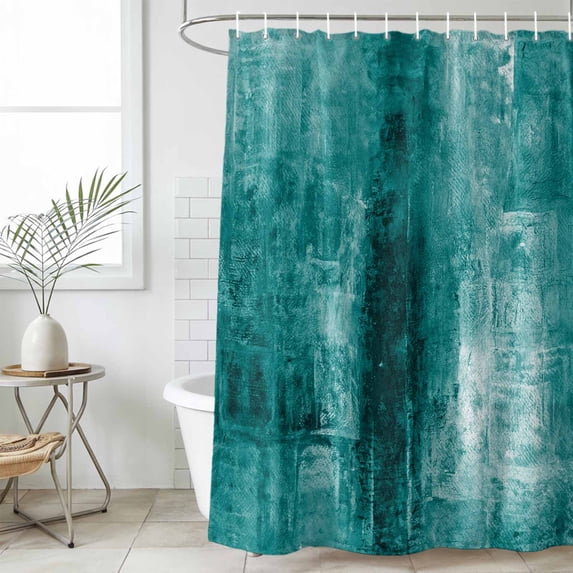Teal Waterproof Shower Curtain, Large 72"x78" Washable Polyester Fabric Shower Curtains for Bathroom, Retro Oil Painting Modern Abstract Art Aesthetics Decorative Bathtub Curtain Sets with Hooks