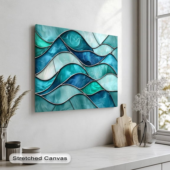 Teal Wave Art Art Abstract Stained Glass Print Coastal Modern Decor